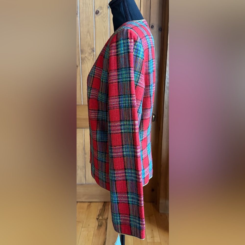 NWT Maggy London Silk Tartan Plaid Lined Jacket (14) - Picture 4 of 15